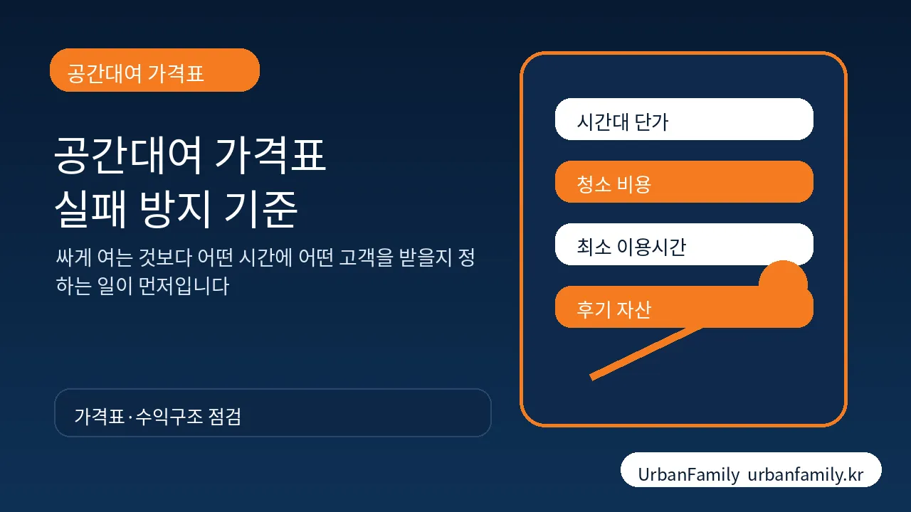 공간대여 가격표와 시간대별 수익구조 이미지